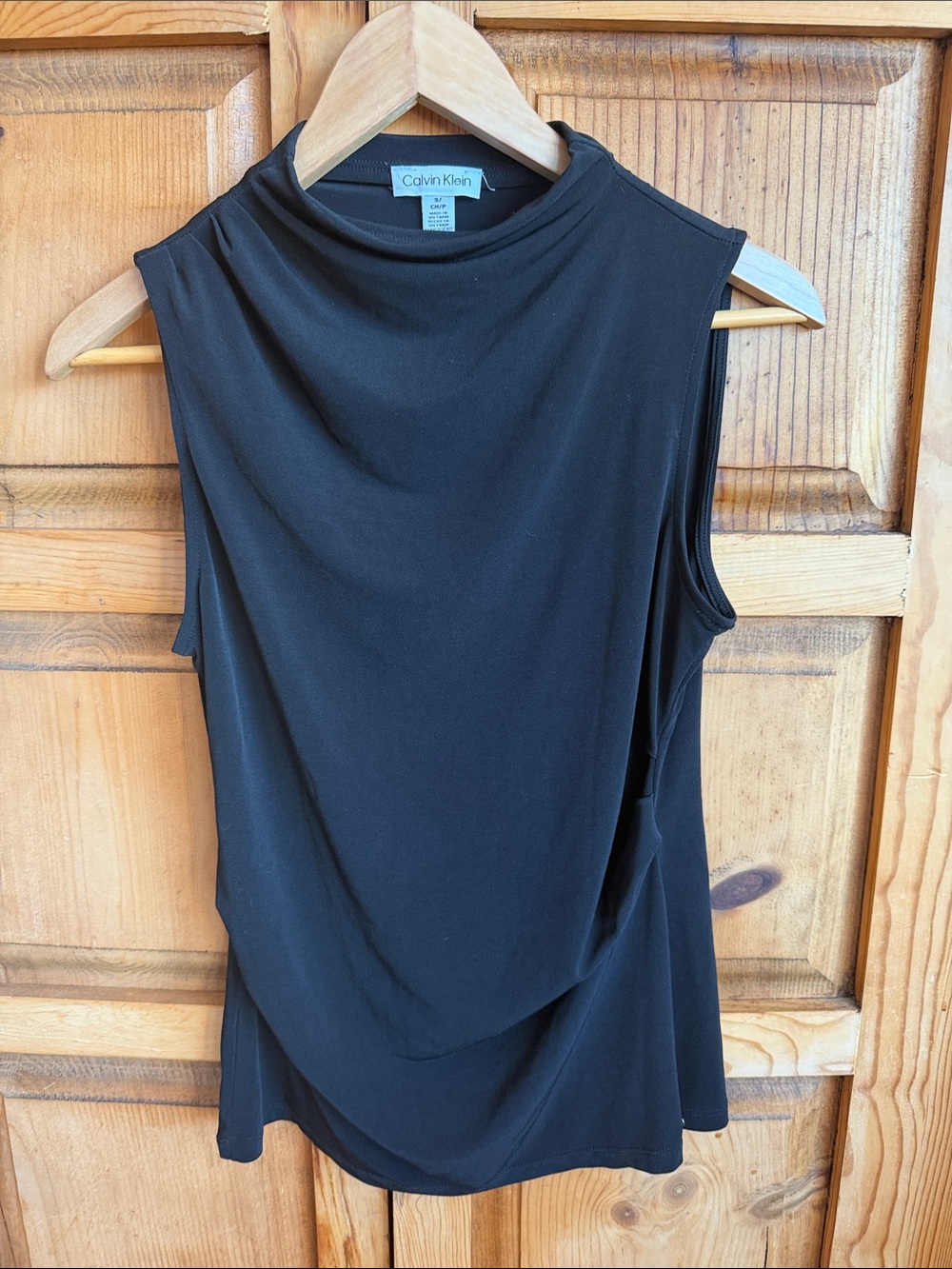 Calvin Klein Black Sleeveless Draped Knit Top